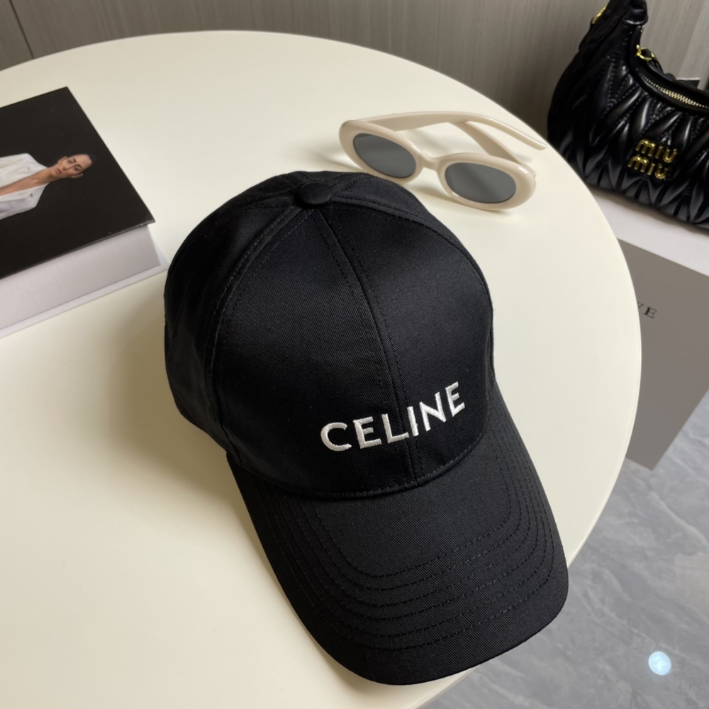 🖤Celine Black Baseball Cap Embroidery Adjustable Streetwear Hat